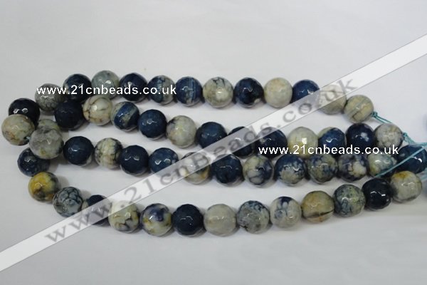 CAG4809 15 inches 14mm faceted round fire crackle agate beads