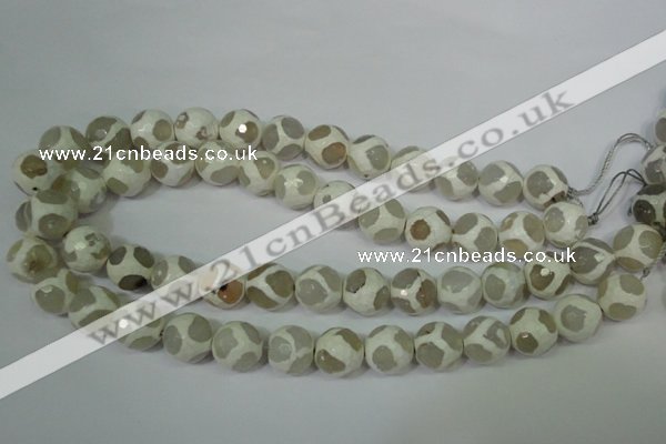 CAG4817 15 inches 12mm faceted round tibetan agate beads wholesale