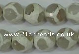 CAG4818 15 inches 14mm faceted round tibetan agate beads wholesale