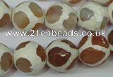 CAG4819 15 inches 14mm faceted round tibetan agate beads wholesale