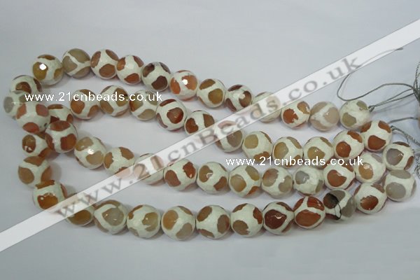 CAG4819 15 inches 14mm faceted round tibetan agate beads wholesale