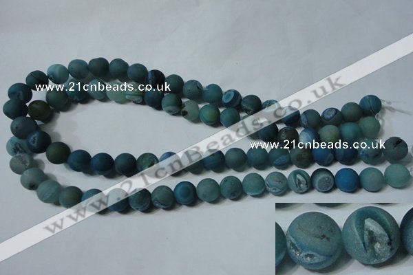 CAG4820 15.5 inches 12mm round matte druzy agate beads wholesale