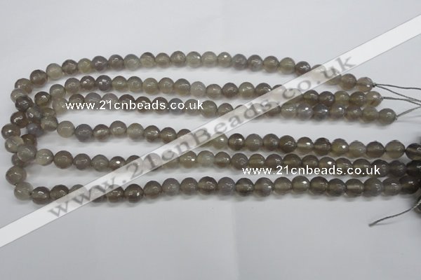 CAG4826 15 inches 8mm faceted round grey agate beads wholesale