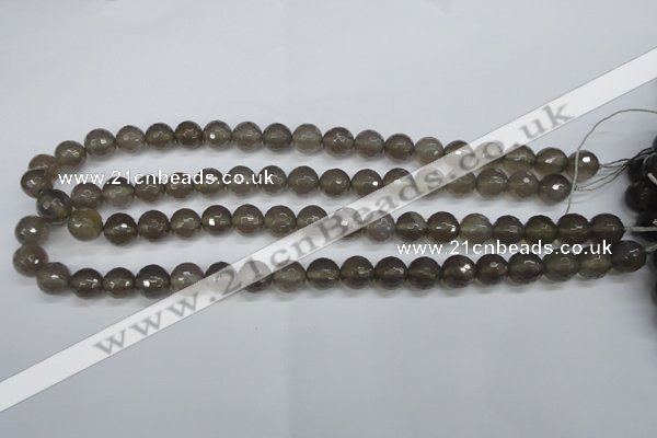 CAG4827 15 inches 10mm faceted round grey agate beads wholesale