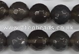 CAG4829 15 inches 14mm faceted round grey agate beads wholesale