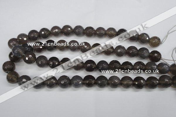 CAG4829 15 inches 14mm faceted round grey agate beads wholesale