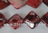 CAG4886 15 inches 14*14mm faceted diamond fire crackle agate beads