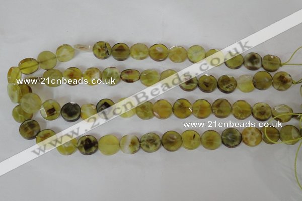 CAG4891 15 inches 12mm faceted coin fire crackle agate beads