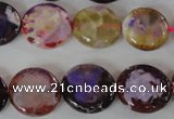 CAG4893 15 inches 15mm faceted coin fire crackle agate beads