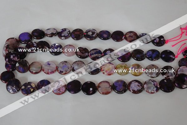 CAG4893 15 inches 15mm faceted coin fire crackle agate beads