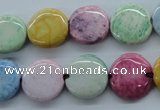 CAG4908 15.5 inches 14mm flat round dyed white agate beads