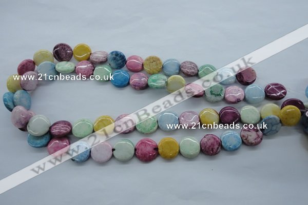 CAG4908 15.5 inches 14mm flat round dyed white agate beads