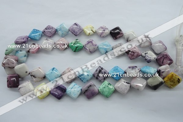 CAG4914 15.5 inches 15*15mm diamond dyed white agate beads