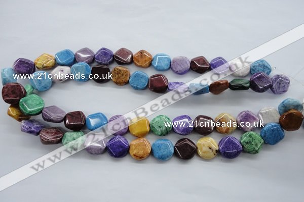 CAG4918 15.5 inches 14mm faceted coin dyed white agate beads