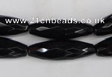 CAG5062 15.5 inches 10*30mm faceted rice black agate beads