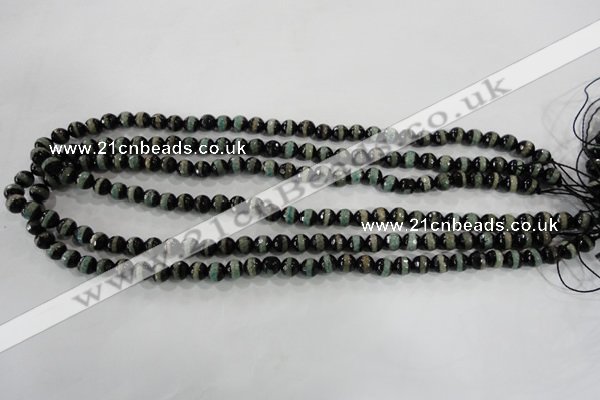 CAG5135 15 inches 6mm faceted round tibetan agate beads wholesale