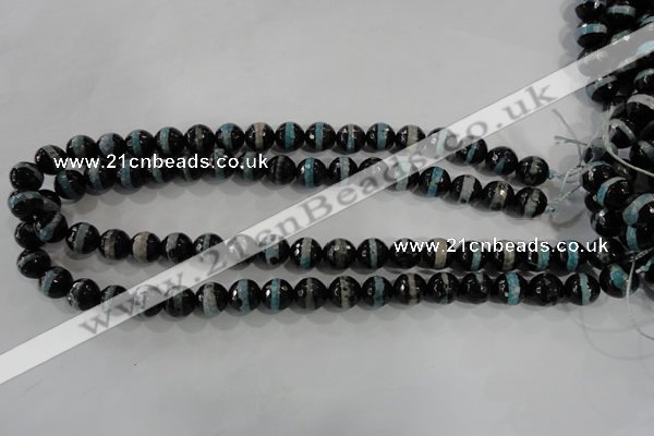 CAG5147 15 inches 10mm faceted round tibetan agate beads wholesale