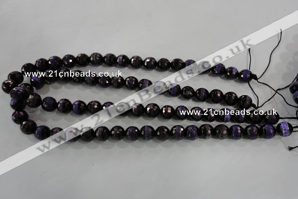 CAG5150 15 inches 10mm faceted round tibetan agate beads wholesale