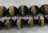 CAG5152 15 inches 12mm faceted round tibetan agate beads wholesale