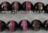 CAG5154 15 inches 12mm faceted round tibetan agate beads wholesale