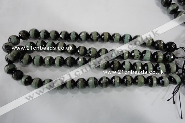 CAG5155 15 inches 12mm faceted round tibetan agate beads wholesale