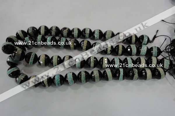 CAG5156 15 inches 12mm faceted round tibetan agate beads wholesale