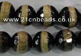 CAG5157 15 inches 12mm faceted round tibetan agate beads wholesale