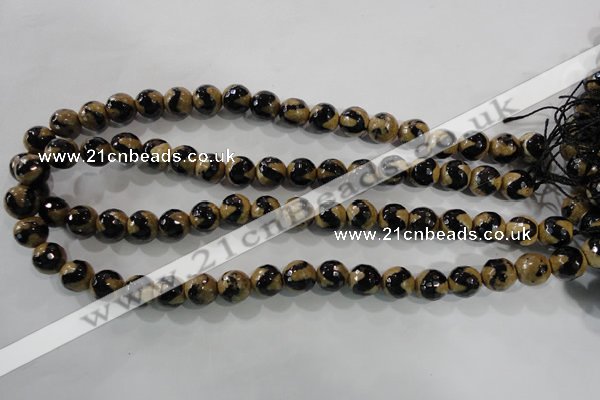 CAG5160 15 inches 10mm faceted round tibetan agate beads wholesale