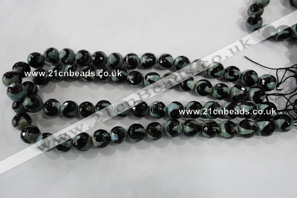 CAG5165 15 inches 12mm faceted round tibetan agate beads wholesale