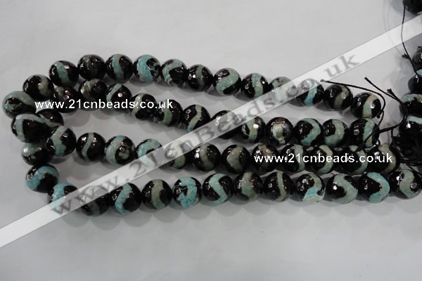 CAG5169 15 inches 14mm faceted round tibetan agate beads wholesale