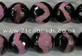 CAG5170 15 inches 14mm faceted round tibetan agate beads wholesale