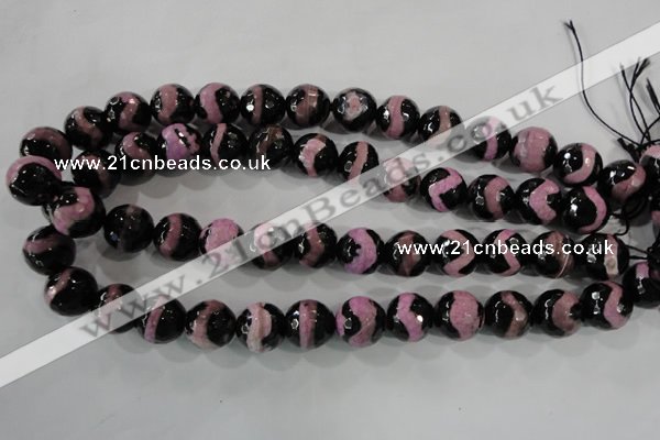 CAG5170 15 inches 14mm faceted round tibetan agate beads wholesale