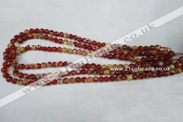 CAG5186 15 inches 6mm faceted round fire crackle agate beads