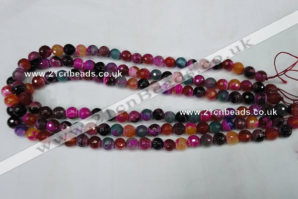 CAG5192 15 inches 8mm faceted round fire crackle agate beads