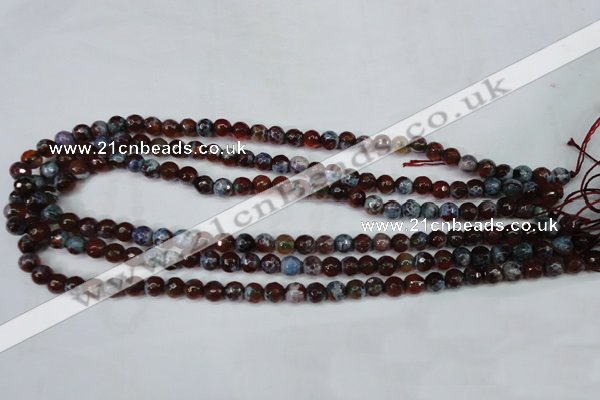 CAG5206 15 inches 6mm faceted round fire crackle agate beads