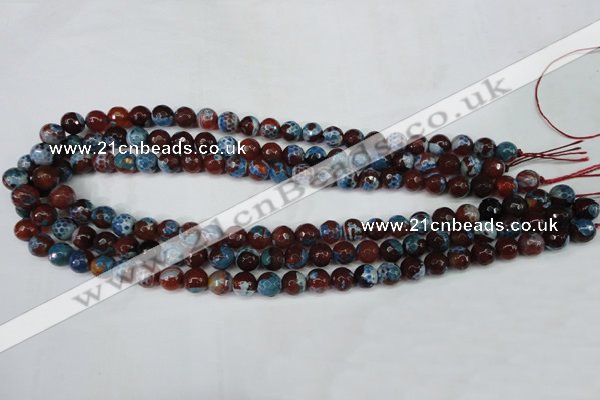 CAG5207 15 inches 8mm faceted round fire crackle agate beads