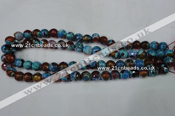 CAG5208 15 inches 10mm faceted round fire crackle agate beads