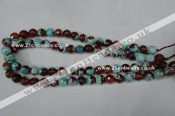 CAG5215 15 inches 10mm faceted round fire crackle agate beads