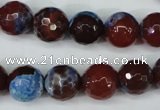 CAG5218 15 inches 12mm faceted round fire crackle agate beads