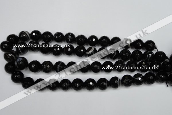 CAG5276 15.5 inches 14mm faceted round black line agate beads