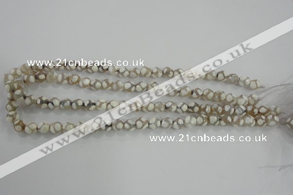 CAG5333 15.5 inches 8mm faceted round tibetan agate beads wholesale