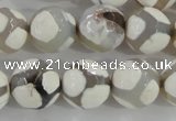 CAG5336 15.5 inches 14mm faceted round tibetan agate beads wholesale
