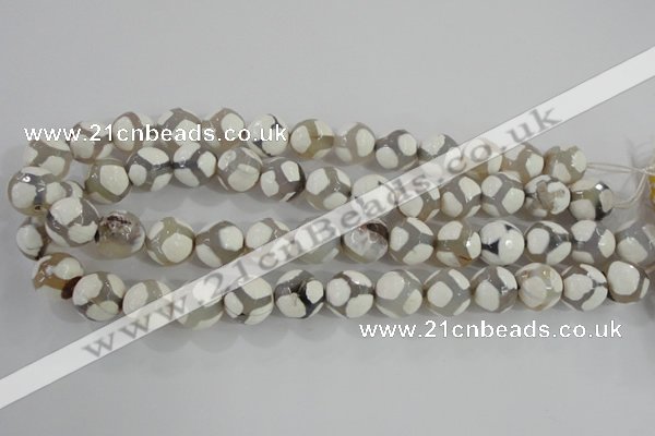 CAG5336 15.5 inches 14mm faceted round tibetan agate beads wholesale