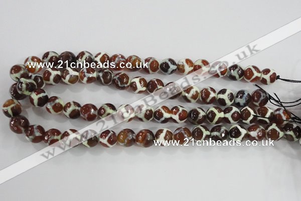 CAG5340 15.5 inches 12mm faceted round tibetan agate beads wholesale