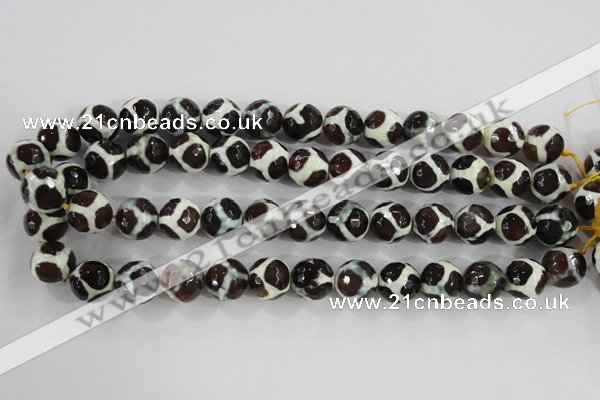 CAG5341 15.5 inches 14mm faceted round tibetan agate beads wholesale