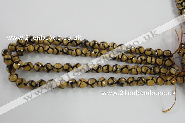 CAG5344 15.5 inches 10mm faceted round tibetan agate beads wholesale