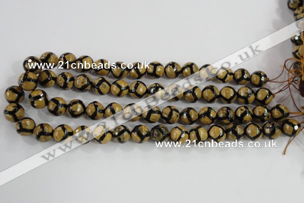 CAG5345 15.5 inches 12mm faceted round tibetan agate beads wholesale