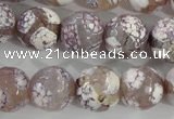 CAG5355 15.5 inches 14mm faceted round tibetan agate beads wholesale