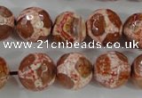 CAG5360 15.5 inches 14mm faceted round tibetan agate beads wholesale