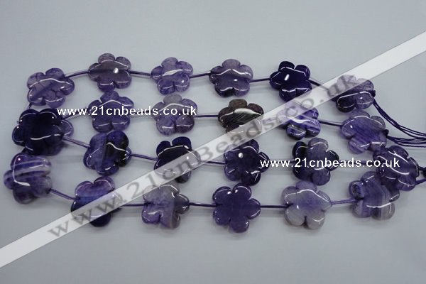 CAG5392 15.5 inches 24mm carved flower dragon veins agate beads